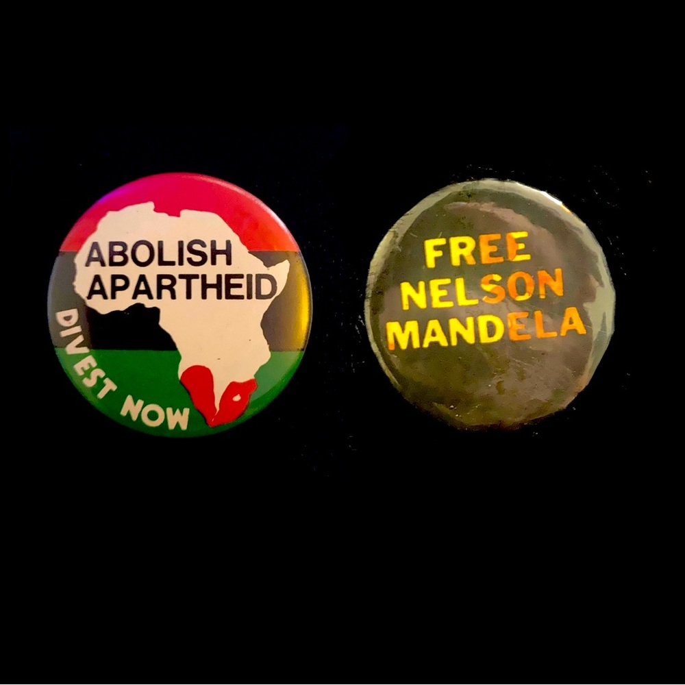 Vintage “Free Nelson Mandela” & “Abolish Apartheid”Protest Pins * Set of Two *